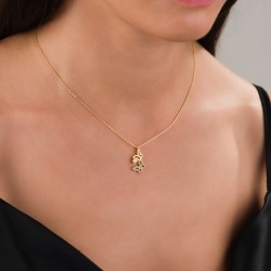 Zirkon Taşlı Kelebek ve İnci Detaylı Gold Renk Çelik Kolye Zirkon Taşlı Kelebek ve İnci Detaylı Gold Renk Çelik Kolye