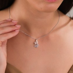 Zirkon Taşlı Kelebek ve İnci Detaylı Gümüş Renk Çelik Kolye Zirkon Taşlı Kelebek ve İnci Detaylı Gümüş Renk Çelik Kolye