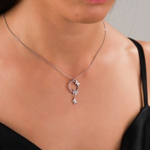 Zirkon Taşlı Kelebek Figürlü Gümüş Kaplama Çelik Kolye | Zarif Tasarım