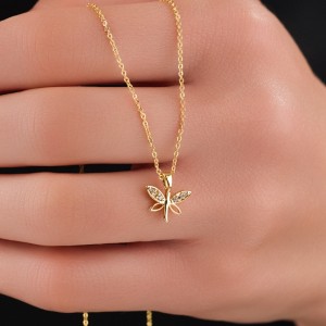 Minimal Tasarım Yusufcuk Figürlü Kolye, Zirkon Taşlı, Kararmaz Antialerjik Takı-Gold Renk