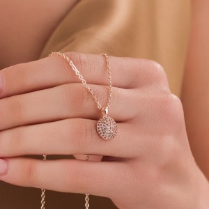 Zirkon Taşlı Rose Renk Bayan Kolye,Işıltılı ve Şık Kadın Takı