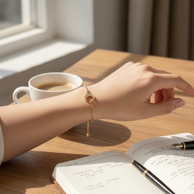 Işıltılı Zirkon Taşlı Ay Yıldız Bileklik - Her Bileğe Uygun Asansörlü Gold Renk Işıltılı Zirkon Taşlı Ay Yıldız Bileklik - Her Bileğe Uygun Asansörlü Gold Renk