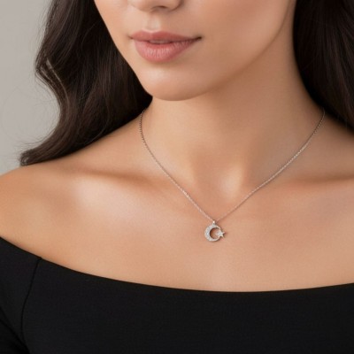 Ay Yıldız Kolye, Zarif ve Anlamlı Tasarım, Kadın Çelik Kolye - Gümüş Kaplama