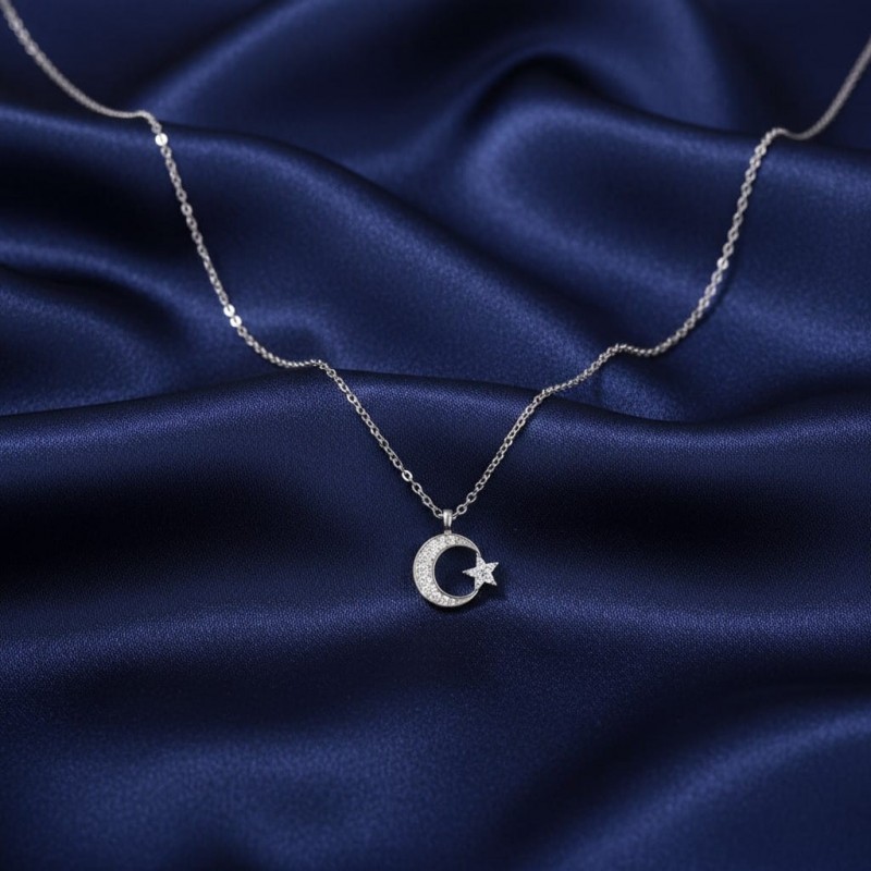Ay Yıldız Kolye, Zarif ve Anlamlı Tasarım, Kadın Çelik Kolye - Gümüş Kaplama Ay Yıldız Kolye, Zarif ve Anlamlı Tasarım, Kadın Çelik Kolye - Gümüş Kaplama