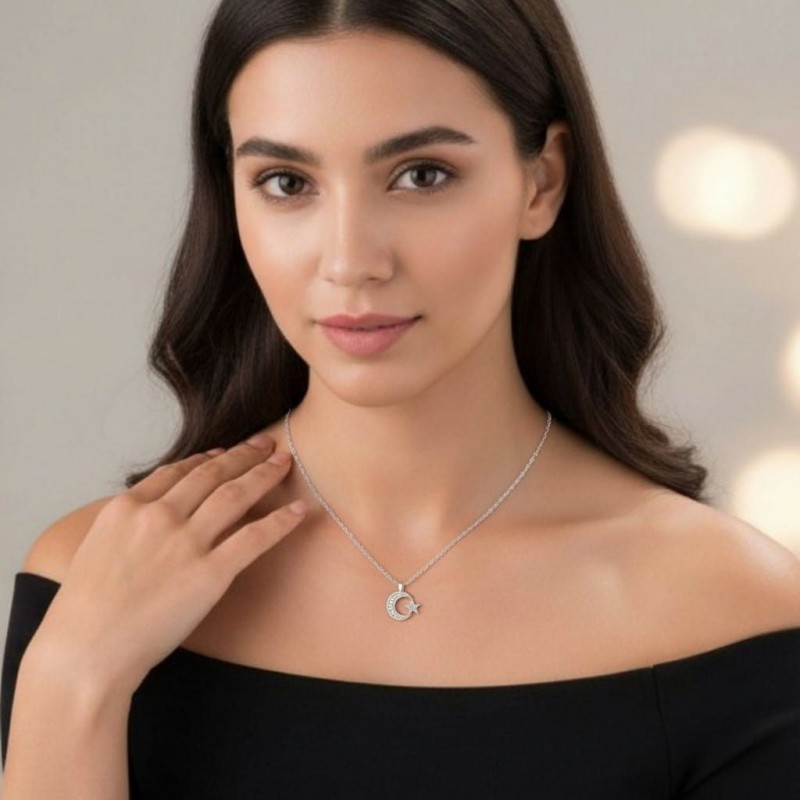 Ay Yıldız Kolye, Zarif ve Anlamlı Tasarım, Kadın Çelik Kolye - Gümüş Kaplama Ay Yıldız Kolye, Zarif ve Anlamlı Tasarım, Kadın Çelik Kolye - Gümüş Kaplama