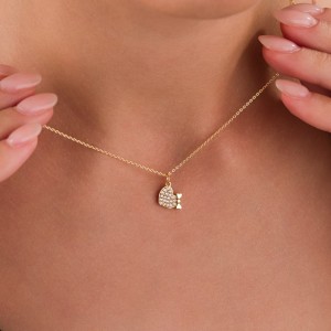 Altın Kaplama Kalp ve Fiyonk Detaylı Zirkon Taşlı Kolye, Işıltılı Şık Kadın Takı