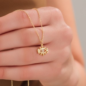 Nazar Göz Figürlü Çelik Kolye, Zirkon Taş Detaylı, Kararmaz ve Antialerjik, Altın Kaplama