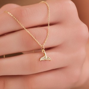 Zirkon Taşlı Denizkızı Kuyruğu Kolye, Altın Kaplama Zarif Kadın Kolye