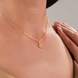 Minimalist Tasarım Zirkon Taşlı Deniz Yıldızı Altın Kaplama Kolye, Kararmaz, Şık ve Zarif Tasarım