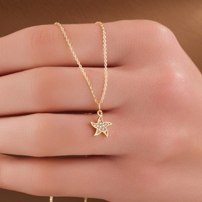 Minimalist Tasarım Zirkon Taşlı Deniz Yıldızı Altın Kaplama Kolye, Kararmaz, Şık ve Zarif Tasarım Minimalist Tasarım Zirkon Taşlı Deniz Yıldızı Altın Kaplama Kolye, Kararmaz, Şık ve Zarif Tasarım