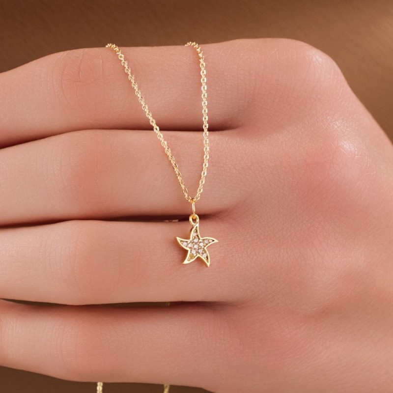Minimalist Tasarım Zirkon Taşlı Deniz Yıldızı Altın Kaplama Kolye, Kararmaz, Şık ve Zarif Tasarım Minimalist Tasarım Zirkon Taşlı Deniz Yıldızı Altın Kaplama Kolye, Kararmaz, Şık ve Zarif Tasarım