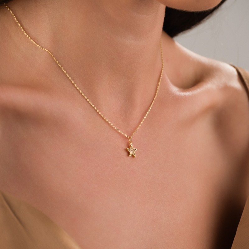 Minimalist Tasarım Zirkon Taşlı Deniz Yıldızı Altın Kaplama Kolye, Kararmaz, Şık ve Zarif Tasarım Minimalist Tasarım Zirkon Taşlı Deniz Yıldızı Altın Kaplama Kolye, Kararmaz, Şık ve Zarif Tasarım