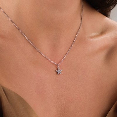 Minimalist Tasarım Zirkon Taşlı Deniz Yıldızı Gümüş Kaplama Kolye, Kararmaz, Şık ve Zarif Tasarım