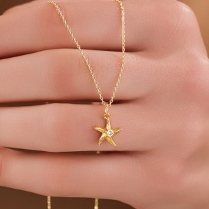 Denizyıldızı Figürlü Çelik Kolye, Gold Renk, Yazlık ve Zarif Tasarım