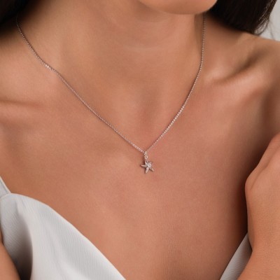 Denizyıldızı Figürlü Çelik Kolye, Gümüş Renk, Yazlık ve Zarif Tasarım