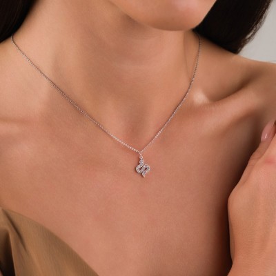 Yılan Figürlü Zirkon Taşlı Kolye, Gümüş Renk, Güçlü ve Şık Tasarım