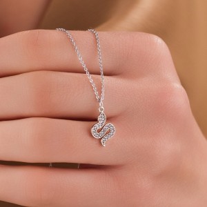 Yılan Figürlü Zirkon Taşlı Kolye, Gümüş Renk, Güçlü ve Şık Tasarım