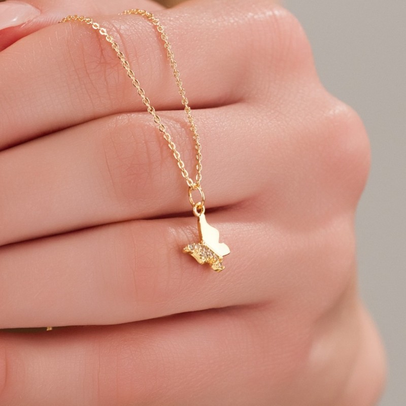 Minimal Kelebek Figürlü Zirkon Taşlı Kadın Kolye, Işıltılı ve Zarif Tasarımı - Gold Renk Minimal Kelebek Figürlü Zirkon Taşlı Kadın Kolye, Işıltılı ve Zarif Tasarımı - Gold Renk