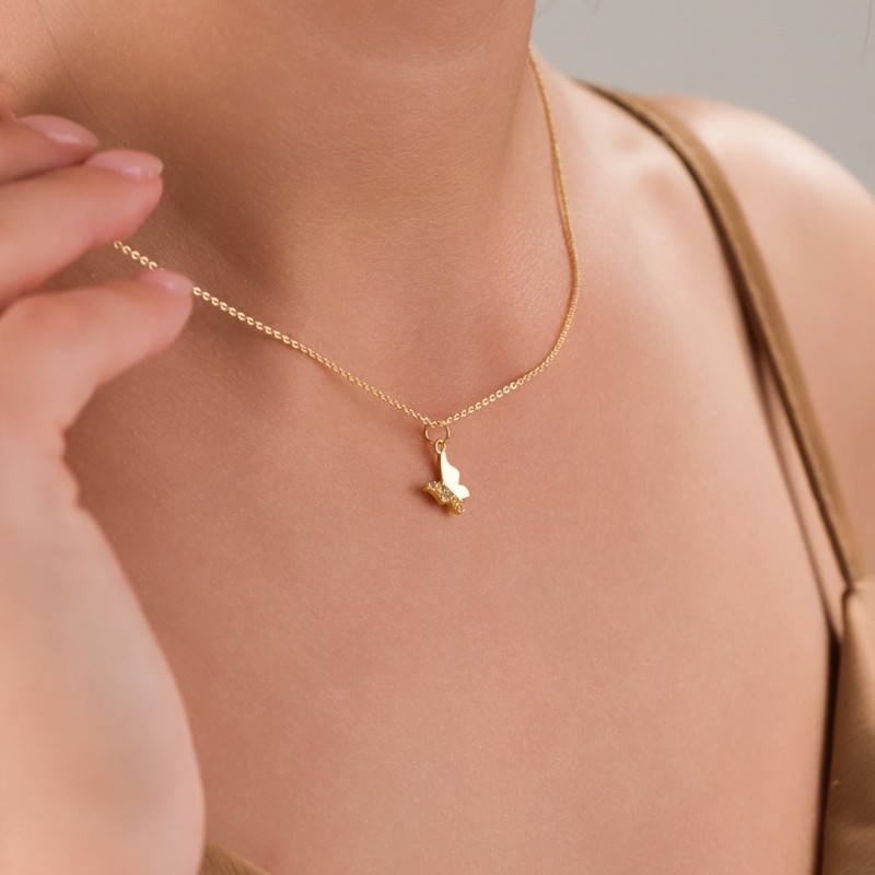Minimal Kelebek Figürlü Zirkon Taşlı Kadın Kolye, Işıltılı ve Zarif Tasarımı - Gold Renk Minimal Kelebek Figürlü Zirkon Taşlı Kadın Kolye, Işıltılı ve Zarif Tasarımı - Gold Renk