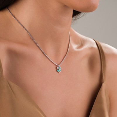 Şans Yoncası Figürlü Kadın Kolye , Zirkon Taş Detaylı, Kararmaz Şık Takı - Gümüş Kaplama Yeşil Yonca