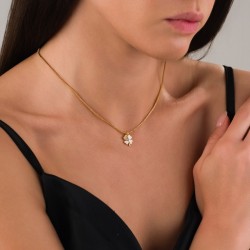 Şans Yoncası Figürlü Kadın Kolye , Zirkon Taş Detaylı, Kararmaz Şık Takı - Gümüş Kaplama Sedef Yonca