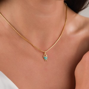 Altın Kaplama Turkuaz Balık Figürlü Çelik Kolye, Kararmaz, Antialerjik 