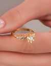 Zirkon Taşlı Altın Kaplama Kadın Tek Taş Çelik Yüzük | 18 Numara / 19 mm
