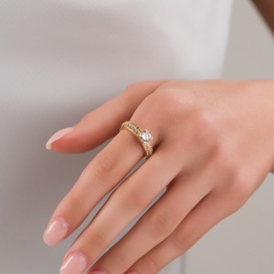 Çift Sıra Taşlı Altın Kaplama Tek Taş Yüzük | 18 Numara -19 mm Çap Çift Sıra Taşlı Altın Kaplama Tek Taş Yüzük | 18 Numara -19 mm Çap