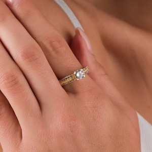 Çift Sıra Taşlı Altın Kaplama Tek Taş Yüzük | 18 Numara -19 mm Çap Çift Sıra Taşlı Altın Kaplama Tek Taş Yüzük | 18 Numara -19 mm Çap