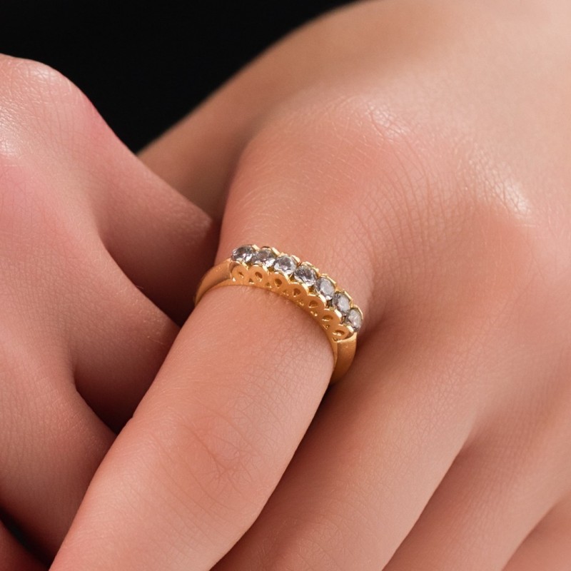 Sade ve Şık Zirkon Taşlı Çelik Yüzük | Gold Renk-19 mm İç Çap