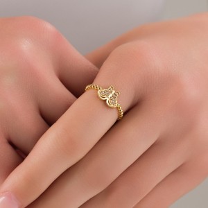 Altın Kaplama Kelebek Figürlü Zirkon Taşlı Kadın Çelik Yüzük - 8 Numara / 19 mm