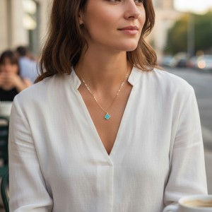 Turkuaz Taşlı Minimal Tasarım Antialerjik Kadın Kolye | Gold Kaplama