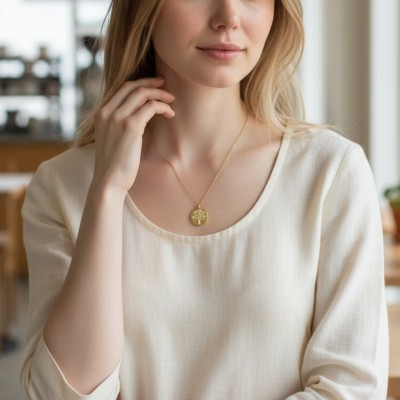 Kadın Gold Zirkon Taşlı Hayat Ağacı Kolye - Şans ve Yaşam Enerjisi