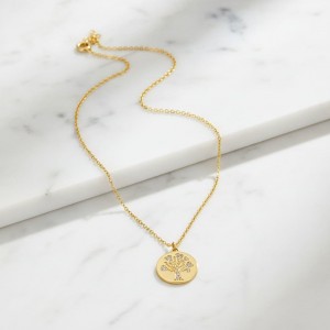 Kadın Gold Zirkon Taşlı Hayat Ağacı Kolye - Şans ve Yaşam Enerjisi