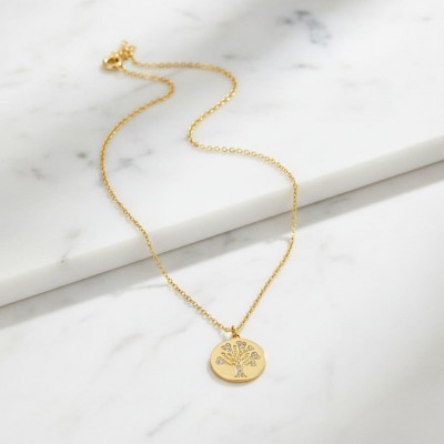 Kadın Gold Zirkon Taşlı Hayat Ağacı Kolye - Şans ve Yaşam Enerjisi