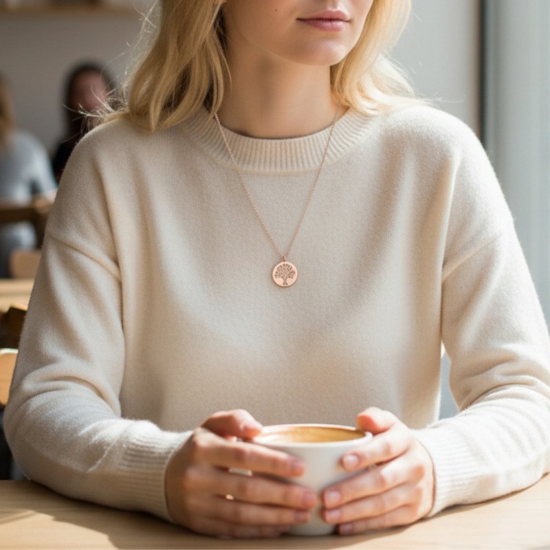 Kadın Rose Zirkon Taşlı Hayat Ağacı Kolye - Şans ve Yaşam Enerjisi