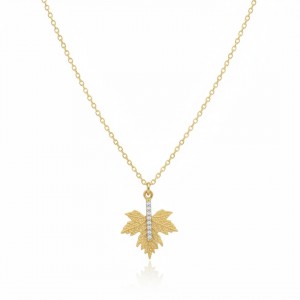 Kadın Gold Kararmaz Çelik Kolye - Zirkon Taşlı Çınar Yaprağı Model Zincir Kolye Kadın Gold Kararmaz Çelik Kolye - Zirkon Taşlı Çınar Yaprağı Model Zincir Kolye