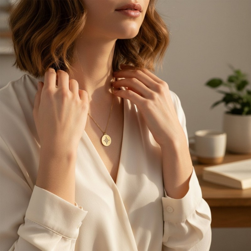 Gold Çelik Kutup Yıldızı Kolye - Sevgiliye Anlamlı Hediye Zirkon Taşlı Kolye Gold Çelik Kutup Yıldızı Kolye - Sevgiliye Anlamlı Hediye Zirkon Taşlı Kolye