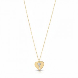 Kadın Gold Çelik Kalp İçinde Anahtar Kolye - Sevgiliye Anlamlı Hediye Zirkon Taşlı Kolye