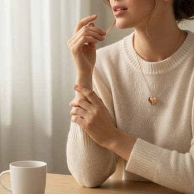 Kadın Rose Çelik Kalp İçinde Anahtar Kolye - Sevgiliye Anlamlı Hediye Zirkon Taşlı Kolye