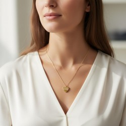 Kadın Gold Çelik Kolye - Sevgiliye Hediye Zirkon Taşlı Kalp ve Sonsuzluk Kolye