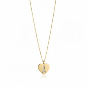 Sevgiliye Paris Temalı Zirkon Taşlı Kalp ve Eyfel Kulesi Gold Kolye Sevgiliye Paris Temalı Zirkon Taşlı Kalp ve Eyfel Kulesi Gold Kolye