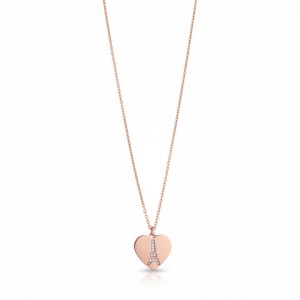 Sevgiliye Paris Temalı Zirkon Taşlı Kalp ve Eyfel Kulesi Rose Kolye