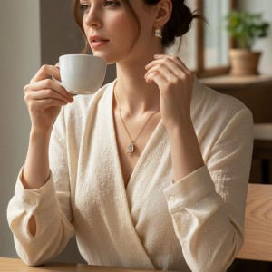 Baget Kesim Zirkon Taşlı Kolye Küpe Seti Gold Renk - Özel Hediye Kutulu