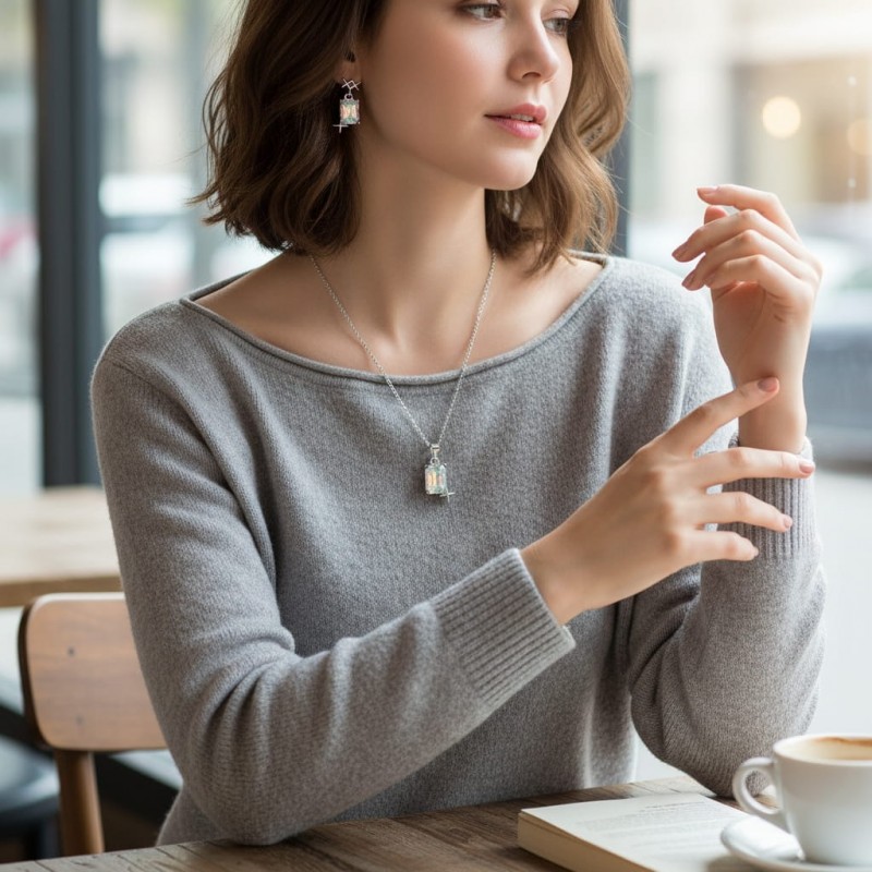 Baget Kesim Zirkon Taşlı Kolye Küpe Seti Gümüş Renk - Özel Hediye Kutulu Baget Kesim Zirkon Taşlı Kolye Küpe Seti Gümüş Renk - Özel Hediye Kutulu