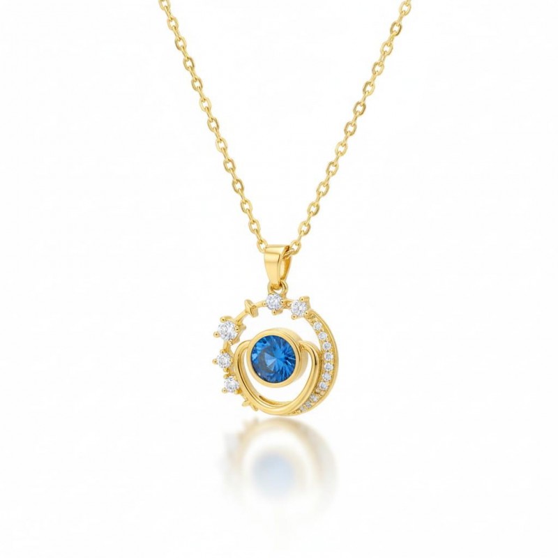 Mavi Kristal Taşlı Galaksi Tasarım Kolye - Zirkon Yıldız Detaylı 316l-celik-galaksi-gezegen-tasarim-mavi-tasli-kolye