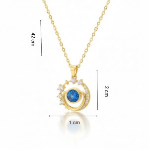 Mavi Kristal Taşlı Galaksi Tasarım Kolye - Zirkon Yıldız Detaylı