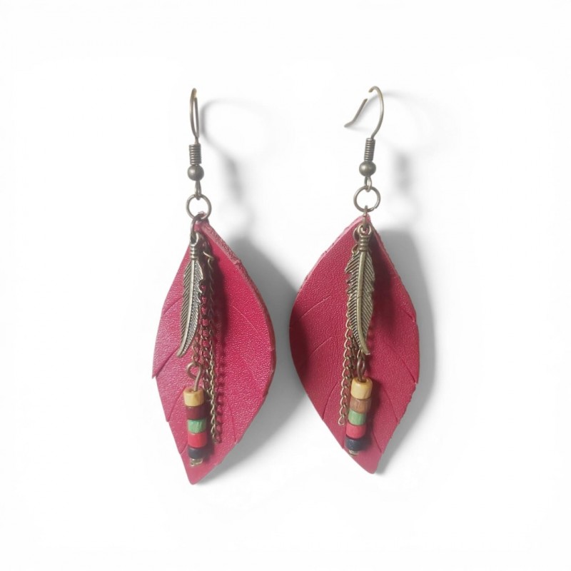 Bordo Hakiki Deri Yaprak Formlu Etnik Küpe - Antik Sarı Kararmaz Alerji Yapmaz Bohem Takı Bordo Hakiki Deri Yaprak Formlu Etnik Küpe - Antik Sarı Kararmaz Alerji Yapmaz Bohem Takı