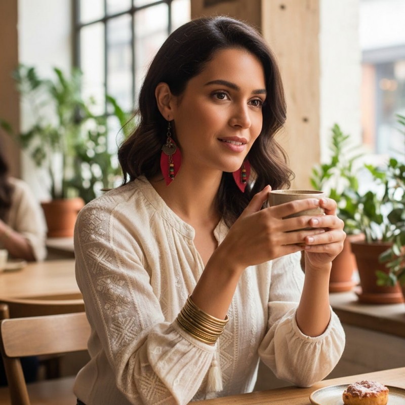 Kırmızı Hakiki Deri Yaprak Formlu Etnik Küpe - Antik Sarı Kararmaz Alerji Yapmaz Bohem Takı Kırmızı Hakiki Deri Yaprak Formlu Etnik Küpe - Antik Sarı Kararmaz Alerji Yapmaz Bohem Takı