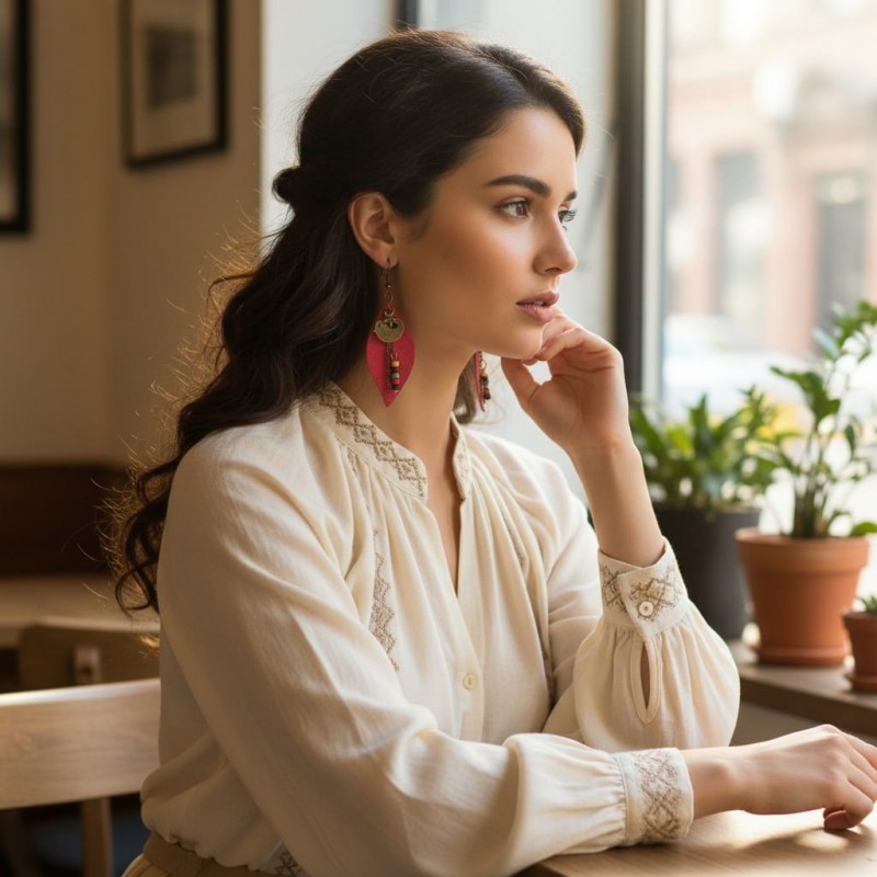 Kırmızı Hakiki Deri Yaprak Formlu Etnik Küpe - Antik Sarı Kararmaz Alerji Yapmaz Bohem Takı Kırmızı Hakiki Deri Yaprak Formlu Etnik Küpe - Antik Sarı Kararmaz Alerji Yapmaz Bohem Takı
